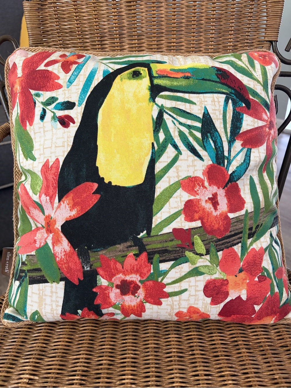 Tropical Toucan Accent Pillow in Yellow, Black & Red